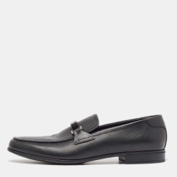 Prada Black Leather Slip On Loafers Size 44