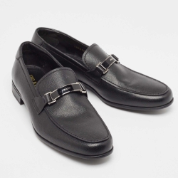 Prada Black Leather Slip On Loafers Size 44