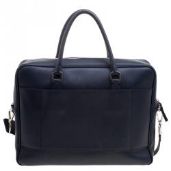 Prada Navy Blue Saffiano Leather Classic Laptop Bag