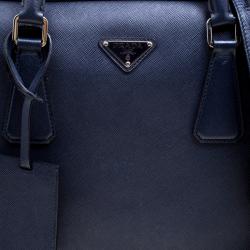 Prada Navy Blue Saffiano Leather Classic Laptop Bag