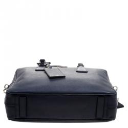 Prada Navy Blue Saffiano Leather Classic Laptop Bag