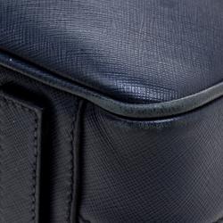 Prada Navy Blue Saffiano Leather Classic Laptop Bag