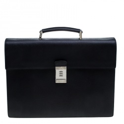 Prada Black Saffiano Cuir Leather Briefcase