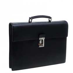 Prada Black Saffiano Cuir Leather Briefcase