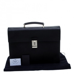 Prada Black Saffiano Cuir Leather Briefcase