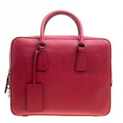 Prada Dark Red Saffiano Leather Travel Briefcase