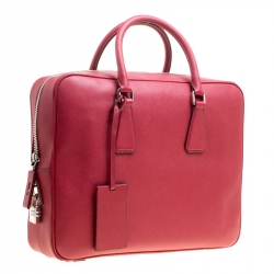 Prada Dark Red Saffiano Leather Travel Briefcase