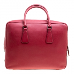 Prada Dark Red Saffiano Leather Travel Briefcase