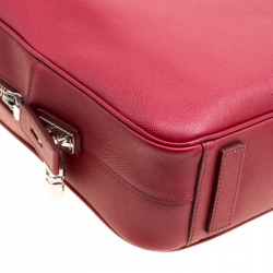 Prada Dark Red Saffiano Leather Travel Briefcase