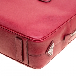 Prada Dark Red Saffiano Leather Travel Briefcase
