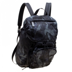 Prada Dark Blue Nylon Camouflage Drawstring Backpack