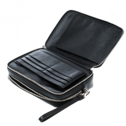 Prada Black Saffiano Leather Portfolio Zip Clutch