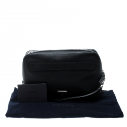 Prada Black Saffiano Leather Portfolio Zip Clutch