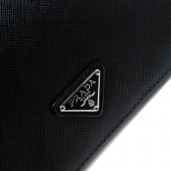 Prada Black Saffiano Leather Portfolio Zip Clutch