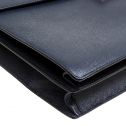 Prada Navy Blue Saffiano Leather Briefcase