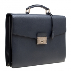 Prada Navy Blue Saffiano Leather Briefcase