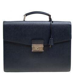 Prada Navy Blue Saffiano Leather Briefcase