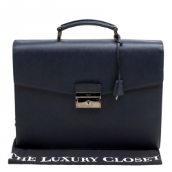 Prada Navy Blue Saffiano Leather Briefcase