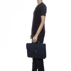 Prada Navy Blue Saffiano Leather Briefcase