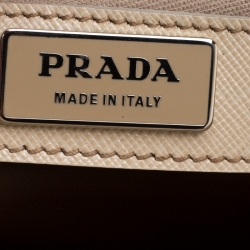 Prada Cream Saffiano Cuir Leather Briefcase