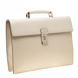 Prada Cream Saffiano Cuir Leather Briefcase