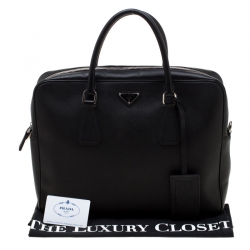 Prada Black Saffiano Leather Travel Briefcase Bag