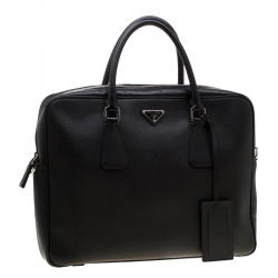 Prada Black Saffiano Leather Travel Briefcase Bag