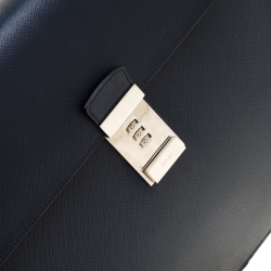 Prada Navy Blue Saffiano Cuir Leather Briefcase