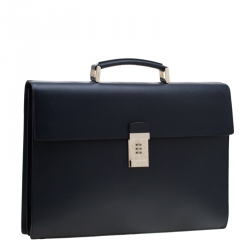 Prada Navy Blue Saffiano Cuir Leather Briefcase