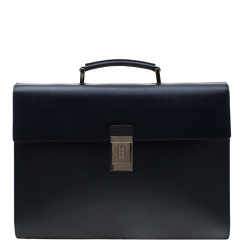 Prada Navy Blue Saffiano Cuir Leather Briefcase