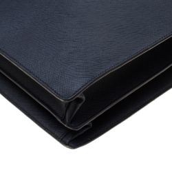 Prada Navy Blue Saffiano Cuir Leather Briefcase