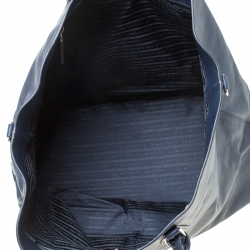 Pre Owned Prada Navy Blue Saffiano Soft Leather Weekender Bag