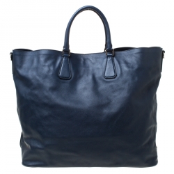 Pre Owned Prada Navy Blue Saffiano Soft Leather Weekender Bag
