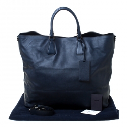 Pre Owned Prada Navy Blue Saffiano Soft Leather Weekender Bag