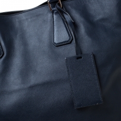 Pre Owned Prada Navy Blue Saffiano Soft Leather Weekender Bag