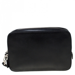 Pre Owned Prada Black Leather Travel Clutch