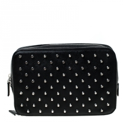 Pre Owned Prada Black Saffiano Leather Studded Travel Pouch