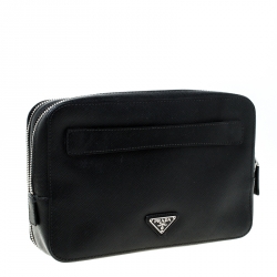 Pre Owned Prada Black Saffiano Leather Studded Travel Pouch