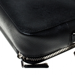 Pre Owned Prada Black Saffiano Leather Studded Travel Pouch