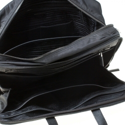 Prada Black Nylon and Leather Zip Briefcase