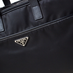 Prada Black Nylon and Leather Zip Briefcase