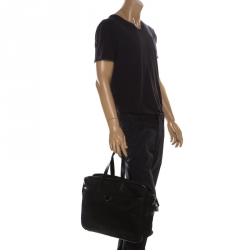 Prada Black Nylon and Leather Zip Briefcase