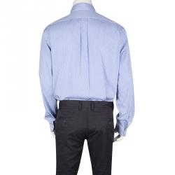 Pre Owned Ralph Lauren Blue and White Striped Cotton Long Sleeve Button Front Shirt XL