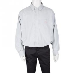 Pre Owned Ralph Lauren Blue and White Striped Cotton Long Sleeve Button Front Shirt XXL