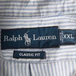 Pre Owned Ralph Lauren Blue and White Striped Cotton Long Sleeve Button Front Shirt XXL
