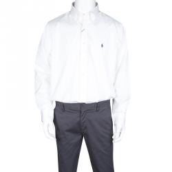 Pre Owned Ralph Lauren White Cotton Long Sleeve Button Down Classic Fit Shirt XL