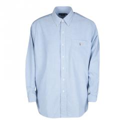 Pre Owned Ralph Lauren Blue Cotton Long Sleeve Button Down Classic Fit Oxford Shirt XXL