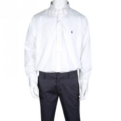 Pre Owned Ralph Lauren White Cotton Long Sleeve Button Down Classic Fit Shirt XXL