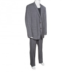 Pre Owned Lauren By Ralph Lauren Light Grey Checkered Wool Slim Fit Suit 4XL