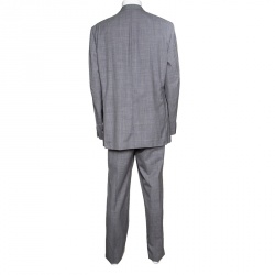Pre Owned Lauren By Ralph Lauren Light Grey Checkered Wool Slim Fit Suit 4XL